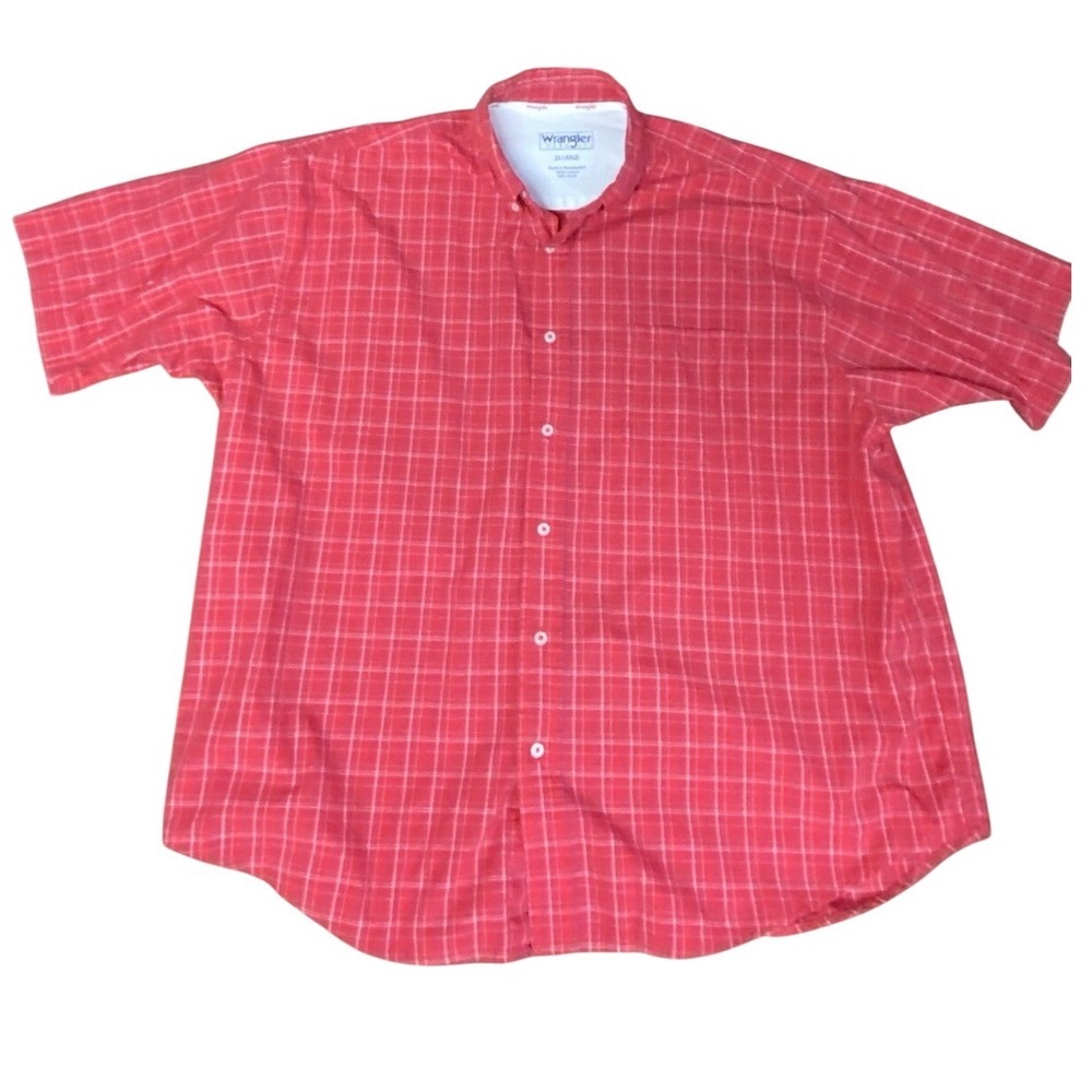 Wrangler Hero Button Up Shirt Mens Red Plaid Check Flannel Shirt Size 2XL Cotton